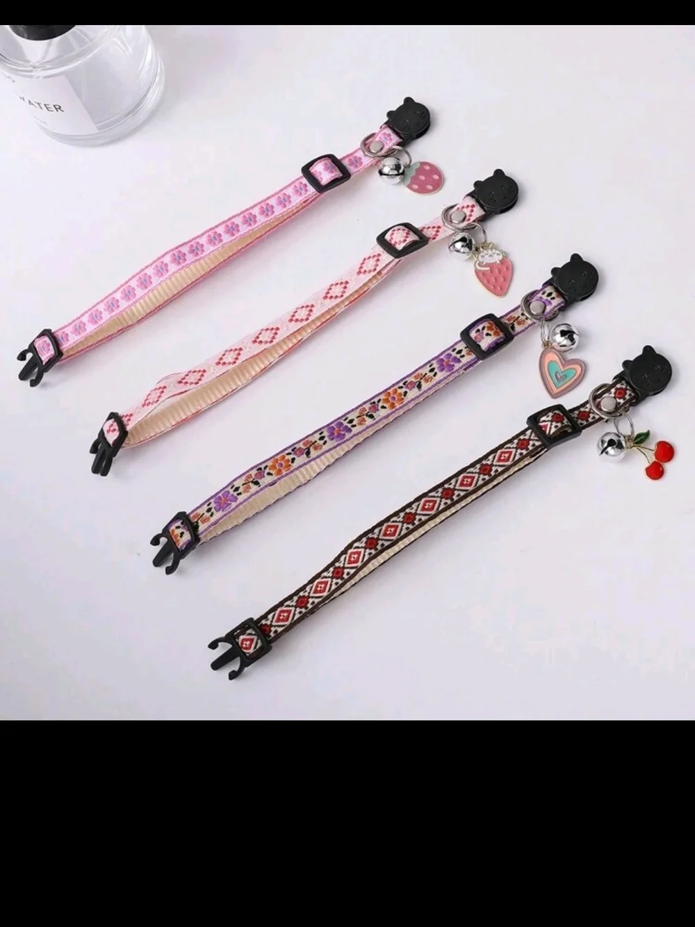 Cute Patterned Cat Collar with Charm - Purple and Brown